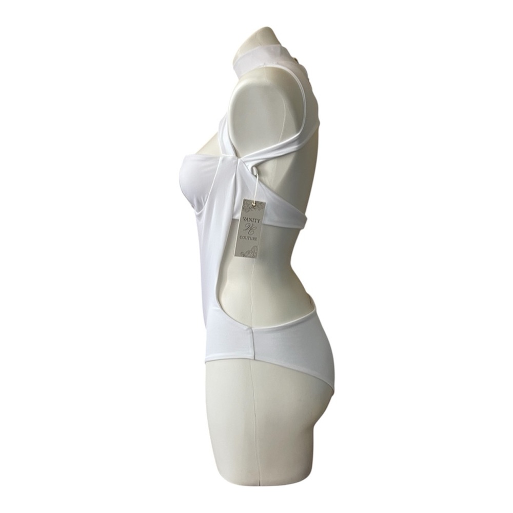NWT High Neck One Piece Monokini Swimsuit Cut Out White Large - Picture 6 of 16